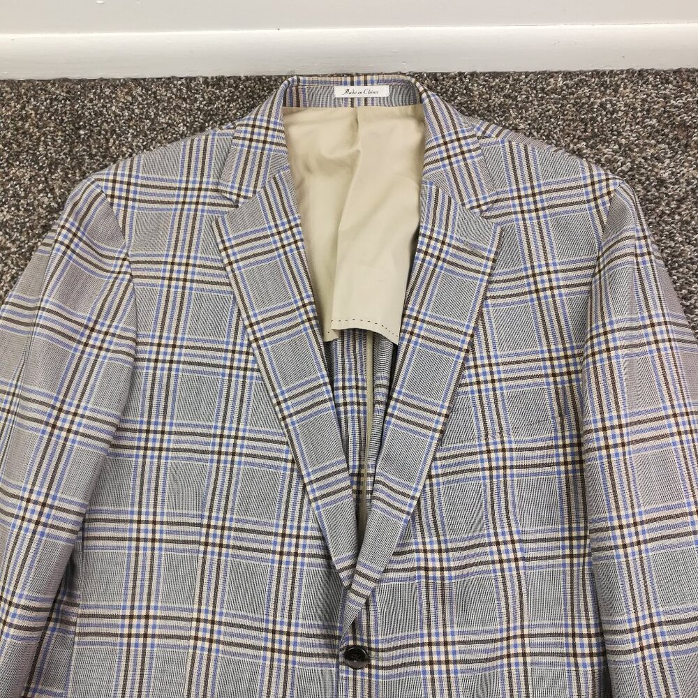 Peter Millar Sport Coat Wool Unstructured POW Plaid Blue Brown Large (44R) NWOT?
